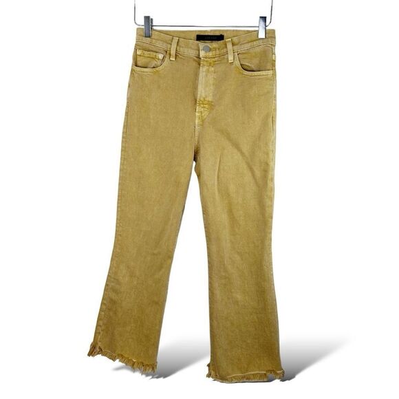 J Brand Julia Frayed-Hem Flared-Leg Cotton Blend Jeans in Litho Gold Sz 26 - Picture 2 of 13